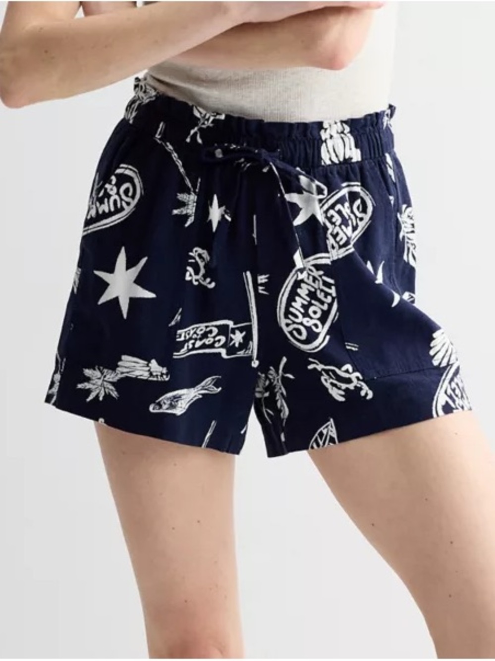 High-Waist Navy Printed Summer Shorts